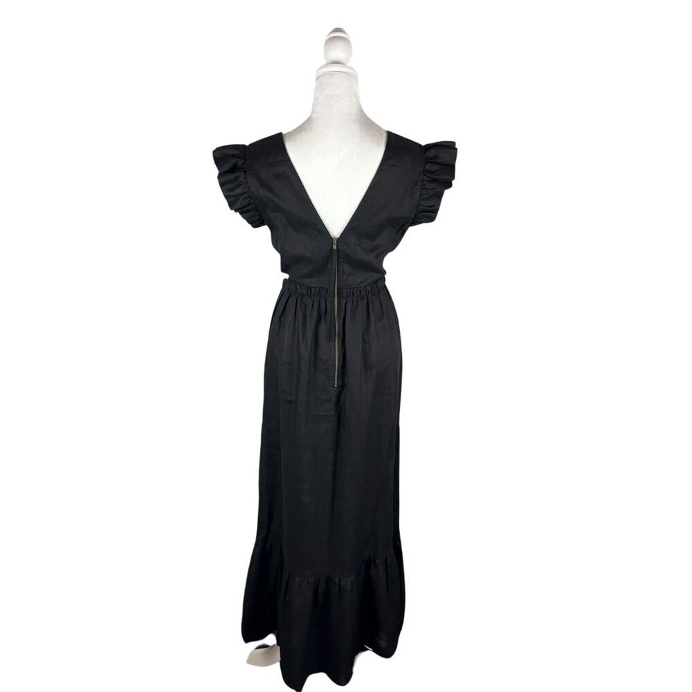 Marie Oliver Verana Linen Midi Dress 4 Black NWT Flounce Hem - Picture 3 of 10